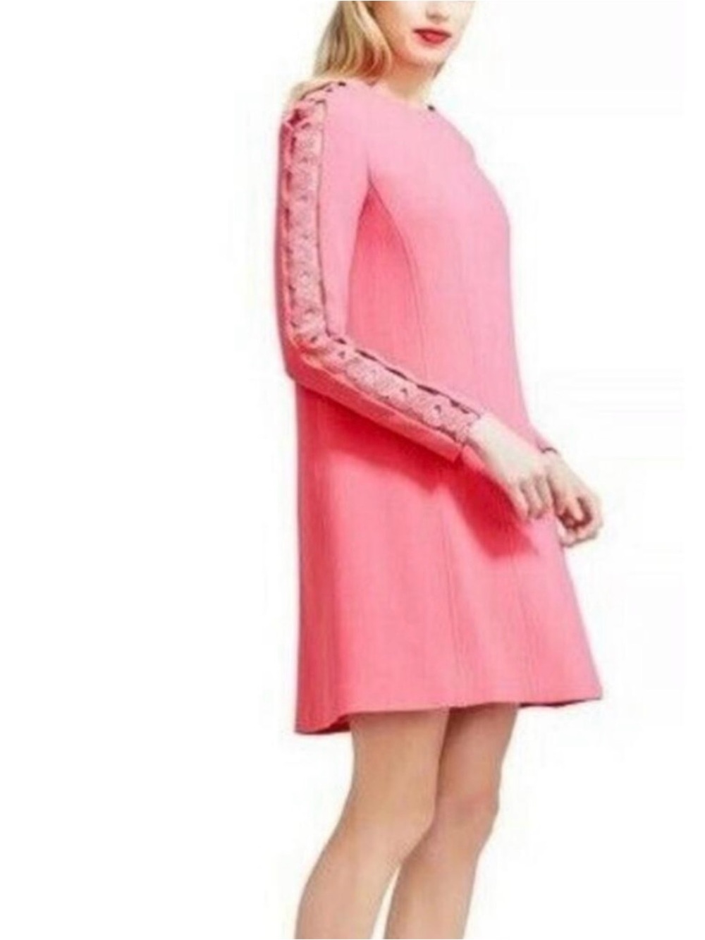 Lela Rose Pink Lace-Trim Mini Shift Dress
